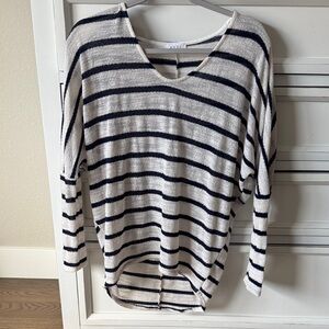 Striped V-Neck Sweater - Navy and Cream